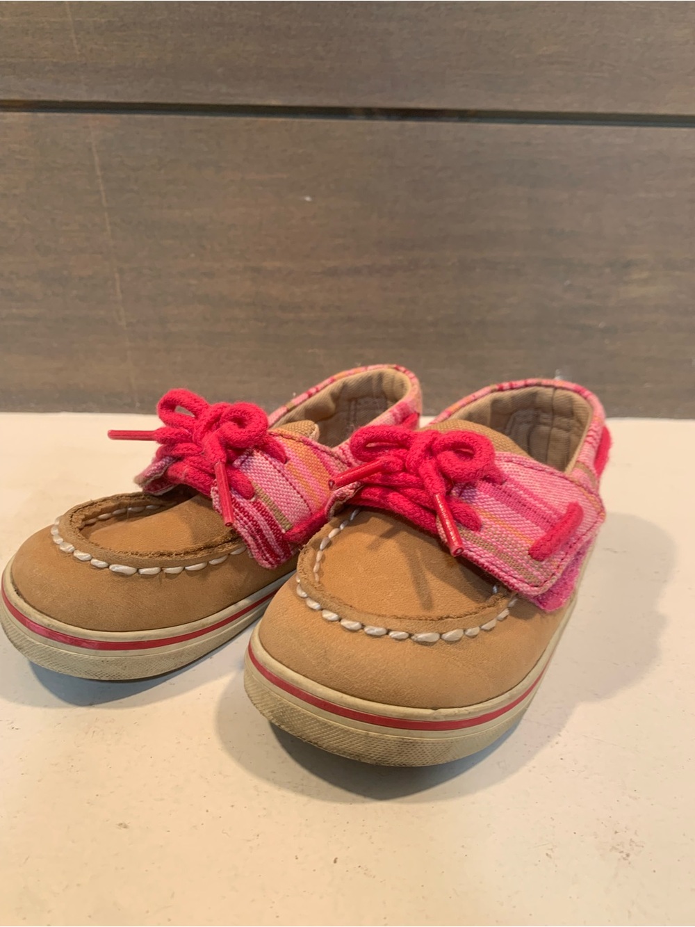 Sperry Topsiders Baby Girls Loafers Brown Pink Plaid Size 4M Preppy Boating